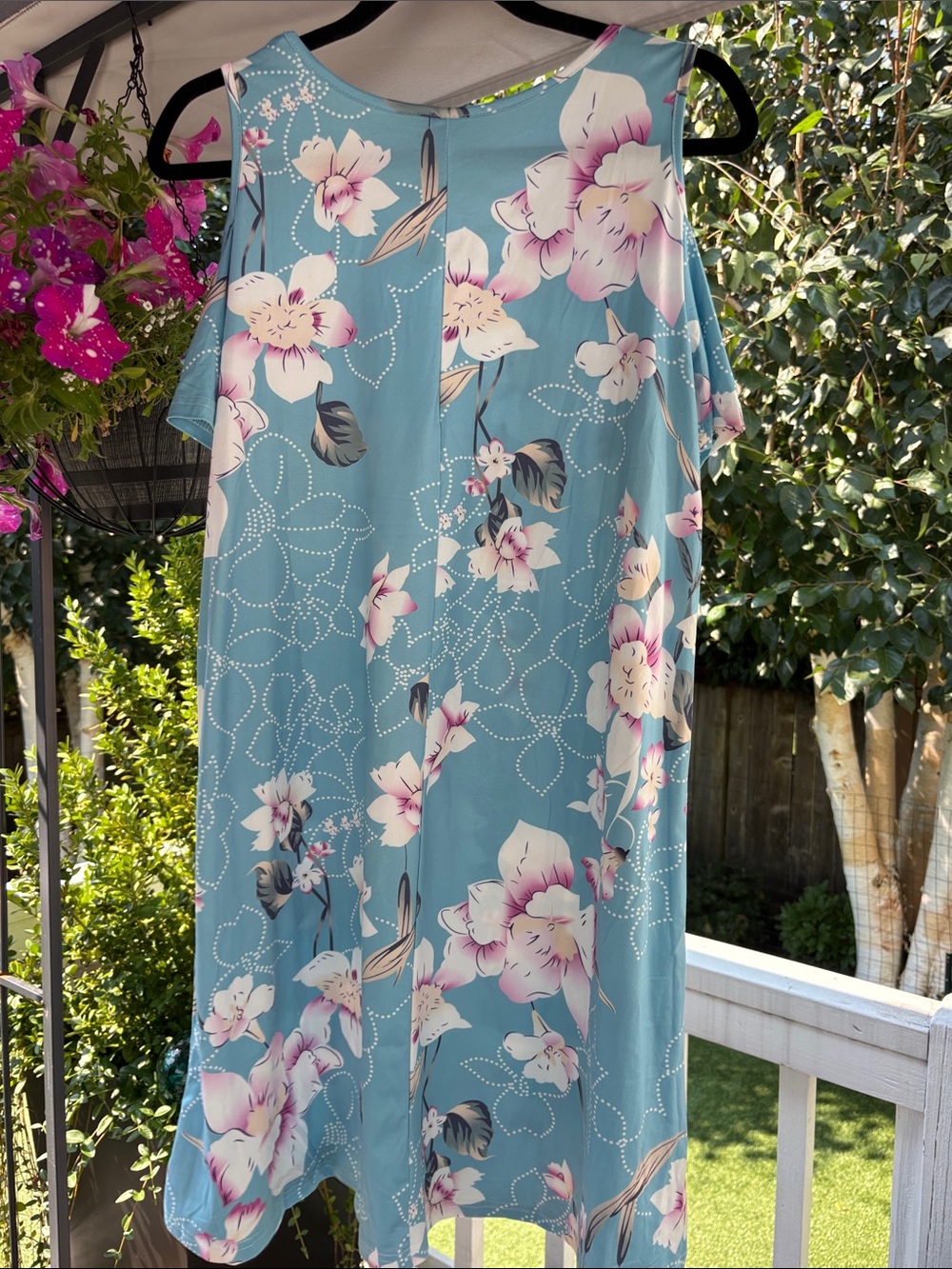 Bluetime Dress Blue Floral Blossom Pattern Cold-Shoulder Crisscross Vneck Medium - Picture 2 of 5